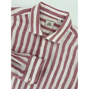 Murano Baird McNutt Shirt Mens XL Red White Striped 100% Linen Long Sleeve